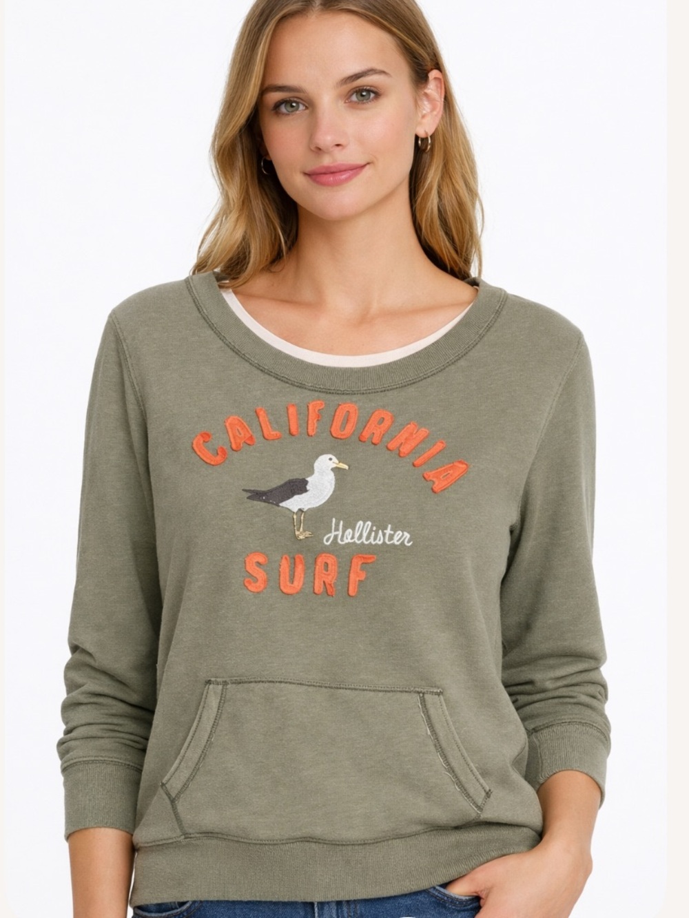 Y2K Hollister California Surf Coastal Beach Sweatshirt Olive Green Small 🌴